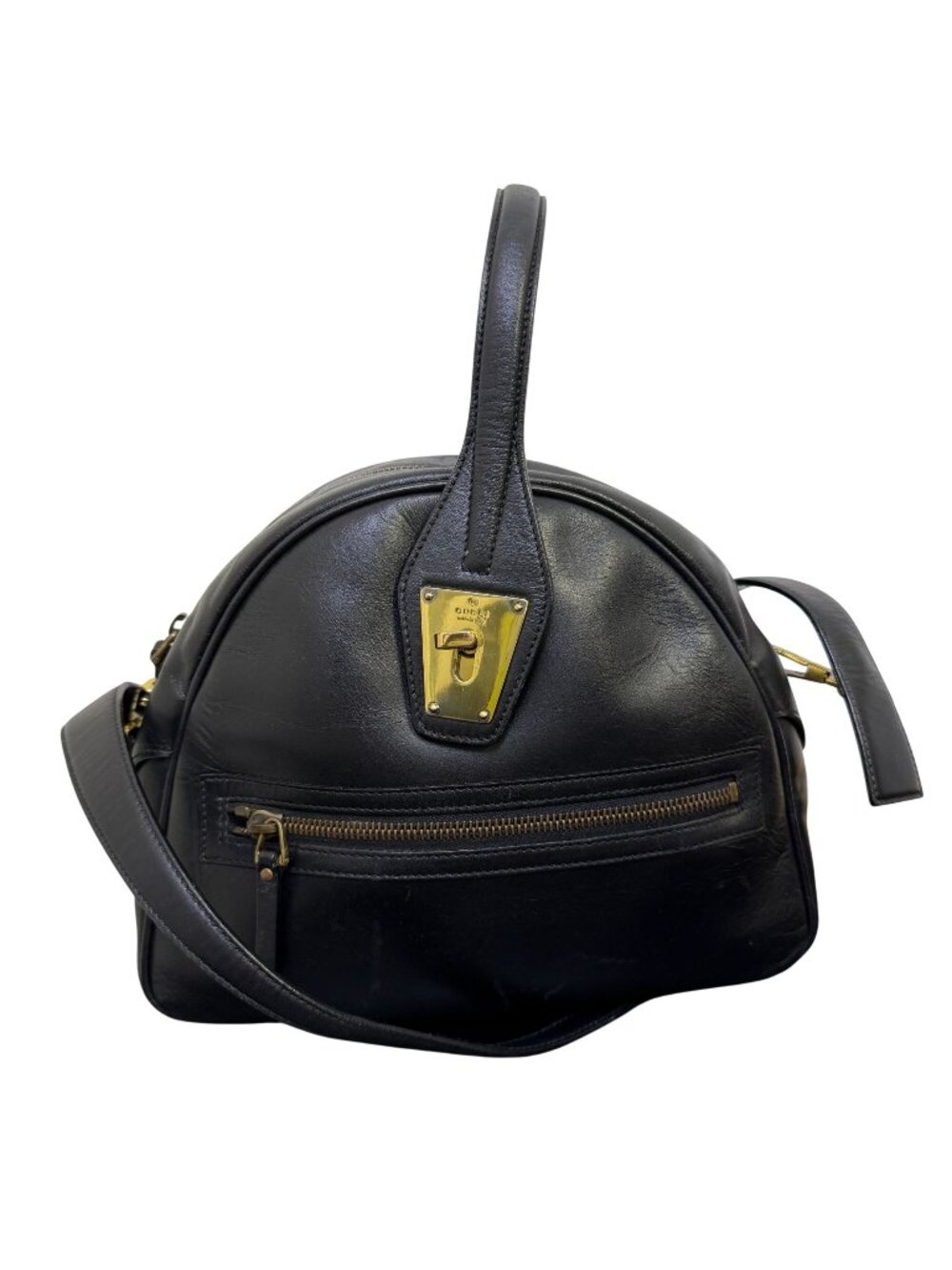 Gucci Vintage Black Leather Hobo Bag With Gold Hardware